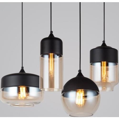Metal Industrial Glass LED Pendant Light Black Loft Bar Counter Dining Room Personality Creative lustre Ceiling Hanging Lamp