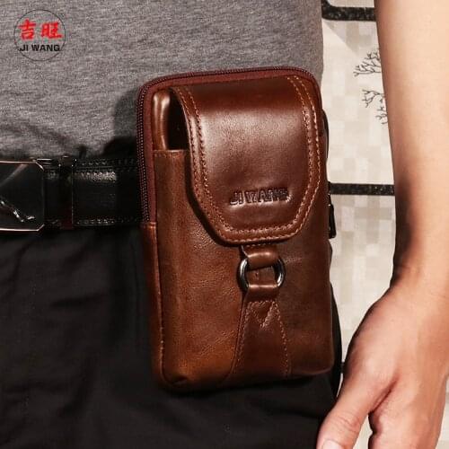 Fashion High Quality Cowhide Leather Small Summer Pouch Hook Design Waist Pack Bag Cigarette Case 6" Phone Pouch Waist Belt Bag