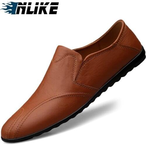 Genuine Leather Men Casual Shoes Breathable Slip on Driving Shoes Plus Size