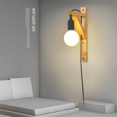 Wall Lamps With Cable Simple Wooden Creative Hanging Solid Wood For Aisle Bedside Living Dining Room Wardrobe Corridor Fixtures