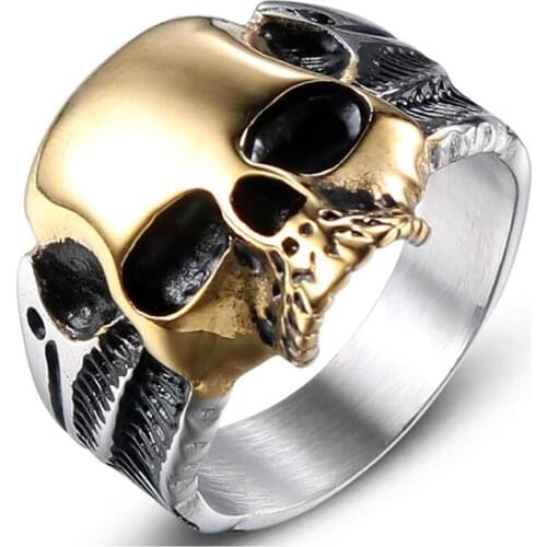 Stainless Steel Punk Rock Gold Skull Men Rings Jewelry Gothic Skull Halloween Gift For Him Size 8-13