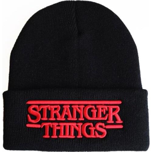 Stranger Things Winter Knitted Hat Embroidery Black Keep Warm Cotton Cap Unisex Letter Hats