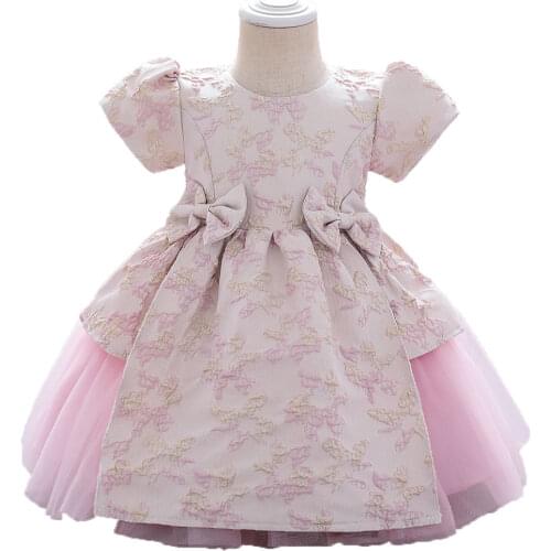 Retro Flower Infant Baby Girl Dress Princess Two Bow Baptism First Year Dresses for Girls Birthday Party Wedding Baby Clothes