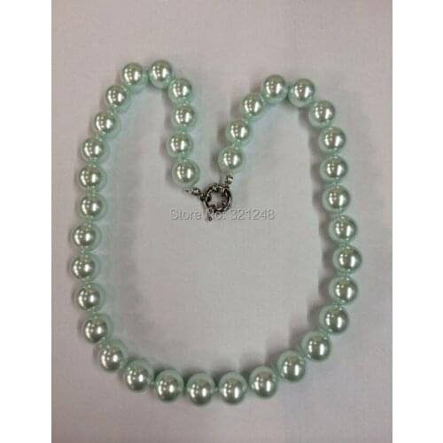 Wholesale price new fashion 12mm light blue shell simulated-pearl round beads necklace for woemn party gift jewelry 18inch CC128