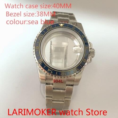 Suitable for NH35 NH36 Miyota8215 40mm sapphire glass 904L stainless steel case transparent back with rotating glass bezel Cyan