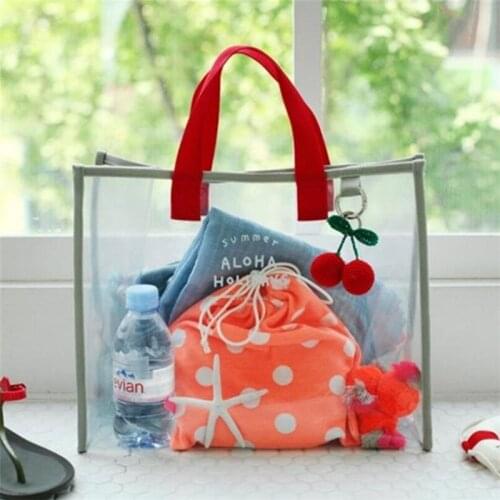 Clear PVC Tote Bag Transparent Waterproof Handbag Beach Shopping Bag Reusable Bag Jelly Shoulder Bag Large Capacity