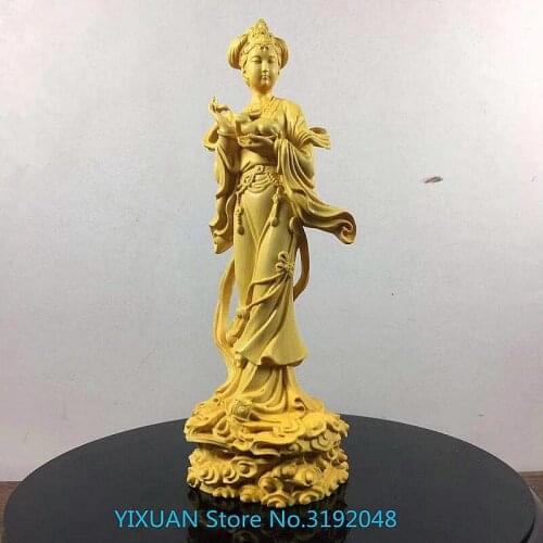Yellow poplar wood carving jade rabbit decoration decoration wood carving creative household decoration moon fairy ladies figure