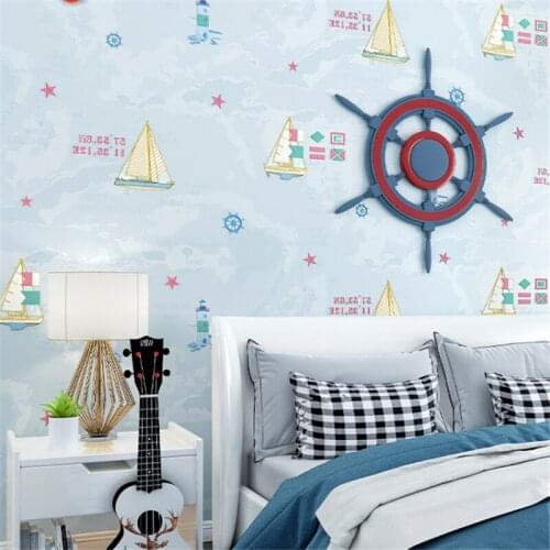 Wellyu Creative No Glue Brush Glue Home Furnishing Non-woven Fabric Childrens Room Boy Bedroom Sailing Wallpaper