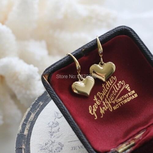 Punk Geometric Love Heart Hoop Earrings Statement Gold Plated Color Titanium Steel Metal Earrings for Women Jewelry Party