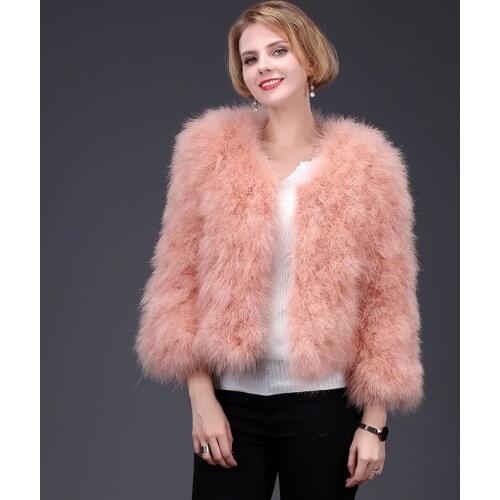 2020 new spring pink ostrich fur coat short jacket fluffy high fashion women natural fur coat thick warm fur street style