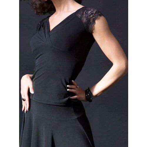 Latin dance V back collar lace short sleeve modern dance Latin dance wrap collar top T17011