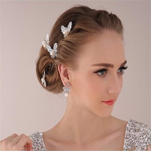 U Shaped Hairpin Hair Clips Pins Metal Butterfly Pearl Women Hair Styling Tools Accessories Braided Hair Tool