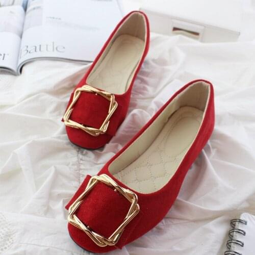 2020 Spring Autumn Women Flats Metal Slip on Flat Shoes Faux Suede Boat Shoes Female Loafers Comfortable Shallow Shoes Plus Size