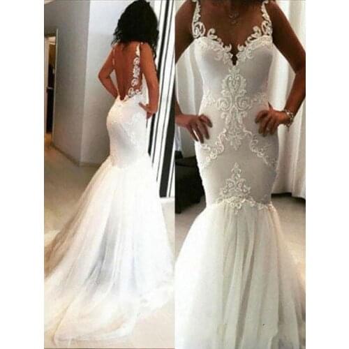 Sexy Mermaid Wedding Dress 2019 Spaghetti Strap Backless Court Train Wedding Dresses Bridal Gowns Noivas