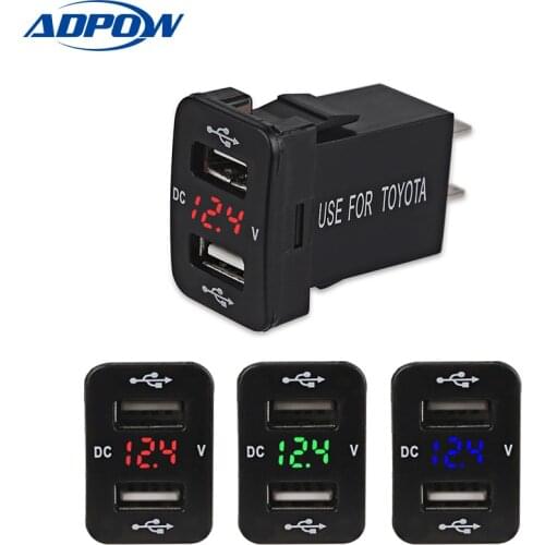 12V-24V Car Charger Voltmeter Cigarette Socket 5v 2.1A USB Charger Port Phone Led Voltmeter Adapter For Toyota