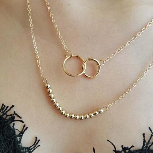 2 Pcs/Set Women Gold Multilayer Necklaces Set Simple Hollow Round Bead Chain Pendant Long Necklace Jewelry Party Gift