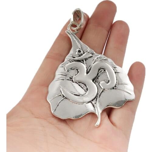 2Pcs Fashion Jewelry Tibetan Silver Large 3D/OM Yoga Leaf Charms Pendants For Necklace Jewellery Findings Making 56*68.5mm