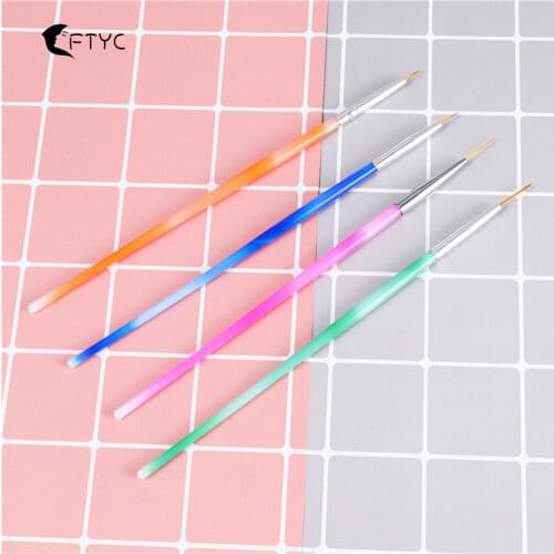 4pcs Nail Art Brush Set Colorful Handle Flower Design Lines Grid Extremely Fine Painting Pen Nail Salon Supplies and Tools