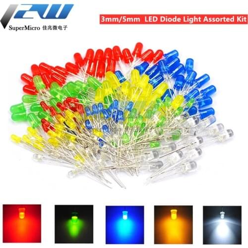 5 colors*20 pcs=100 pcs/1 Color = 100Pcs F3/F5 3/5mm LED light diode Assorted Kit green blue white yellow red component DIY kit