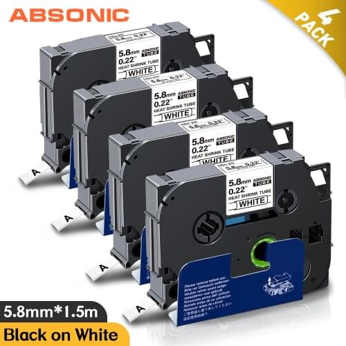 Absonic HSe-211 5.8mm Tape Compatible for Brother HSe 211 HSe211 Heat Shrink Tubes label tape for Brother P-touch Label Maker