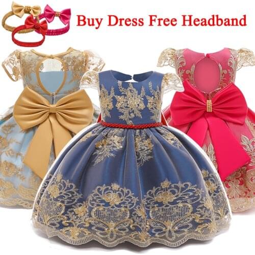 Free Headband tutu Birthday Dress 1 Year Old Baby Girl Clothes Big Bow Christening Gown Newborn Girls Baptism vestidos infantil
