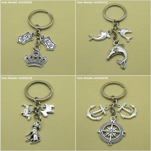 Keychain Keyring Crown Badge Department Police Dolphin Dalmatians Dachshund Dog Puppy Compass Anchor Jewelry Bag Charms