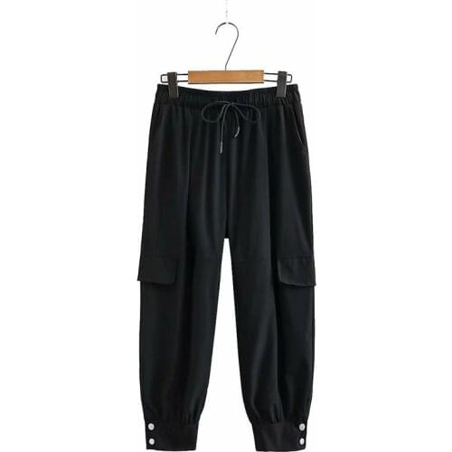 Plus Size Black Green Women Loose Causal Wide Leg Pants Long Trousers Female Spring Summer Cargo Pants