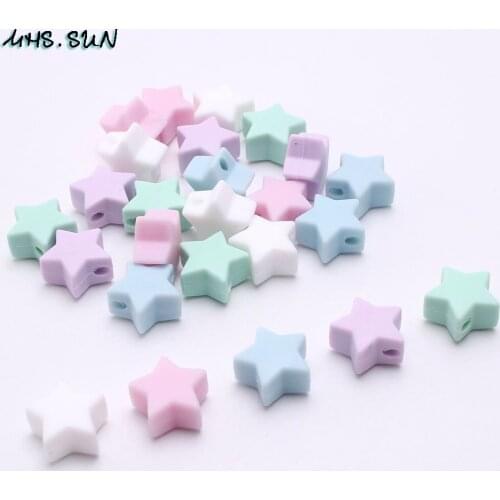 MHS.SUN 20PCS Candy Color Star Shaped Baby Silicone Beads Mini Space Teether Beads DIY Making Teething Necklace Pacifier Chain