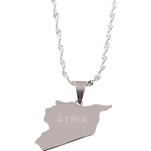 Stainless Steel SYRIA Map Flag Pendant Necklace Vacuum Charms Syrians Chain Jewelry
