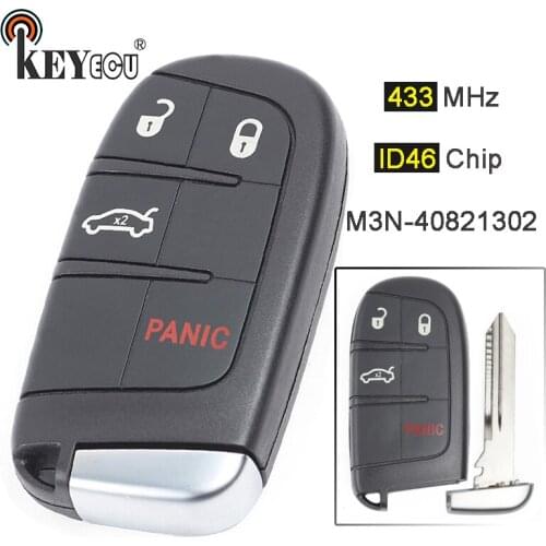 KEYECU 433MHz ID46 Chip M3N-40821302 Replacement 3+1 4 Button Smart Remote Key Fob for Chrysler 200 2015 2016 2017 300 2019