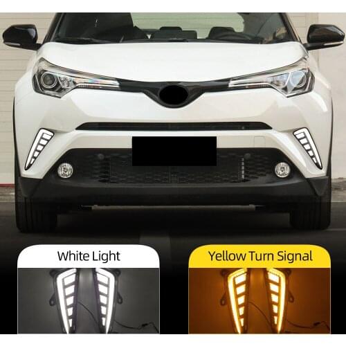 CSCSNL 2PCS Car LED DRL Daytime Running Light For Toyota C-HR CHR 2016 2017 2018 2019 with dynamic Yellow Turn Signal fog lamp
