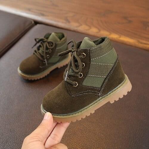 Autumn Winter Children Boots Army Style Lace-up Sneakers Kids Rubber Martin Boots Toddler Thicken Fur Boys Girls Boots Size21-30