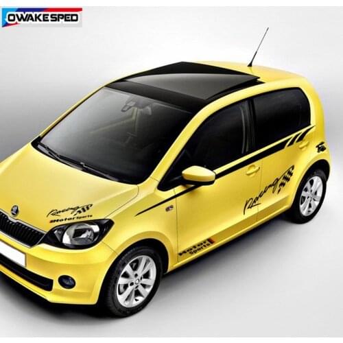 Both Side Car Waist Lines Sticker For SKODA-CITIGO 3-5 Doors Motor Sport Auto Body Stripes Racing Lattices Vinyl Decals