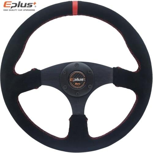 EPLUS Car-Styling Sport Steering Wheel Alcanta PVC Universal 14 Inches350MM Aluminum Retrofit Modified Red YELLOW