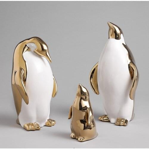 Gold Penguin Porcelain Home Decorations Ceramic Crafts For Living Room Bedroom Bookcase Desktop Home Decor