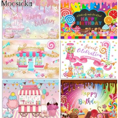Mocsicka Candyland Backdrop Kid Children Birthday Party Decorations Sweet Candy Party Photography Background Photoshoot