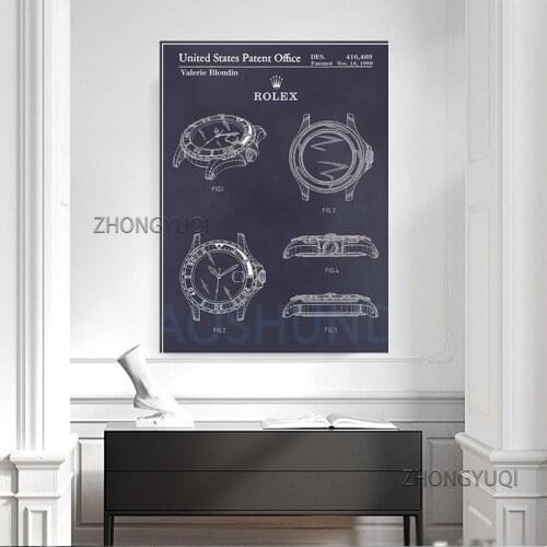 Canvas Painting Wall Artwork HD Print Poster Rolex Diving Watch Patent Home Decor Modular Picture For Bedroom Frame