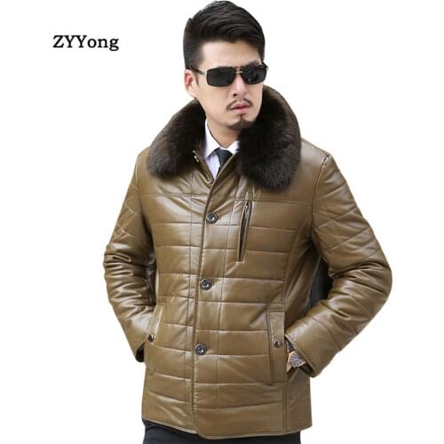 Leather Jacket Men Jacket Winter Fleece Fur Collar Thin Parka Coat Overcoat Windproof Warm PU Fashion Casual Black Outwear