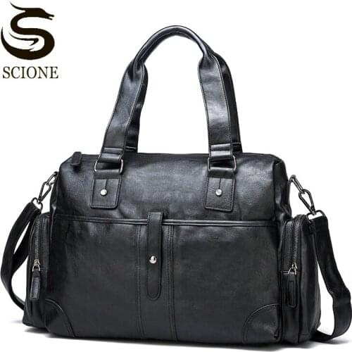 Men PU Leather Handbag Business Men Crossbody Bag Waterproof Male Big Capacity Handbags Outdoors Luggage Bags Black Shoulder Bag
