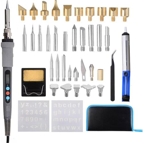 42Pcs Adjustable Soldering Iron Carving Pyrography Tool Wood Embossing Burning Soldering Pen Set Welding Tips Kit