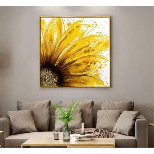 New Sunflower Design Art Handmade Abstract Floral Textured Oil Painting Abstract Wall Painting Artwork Home Wall Decor No Frame