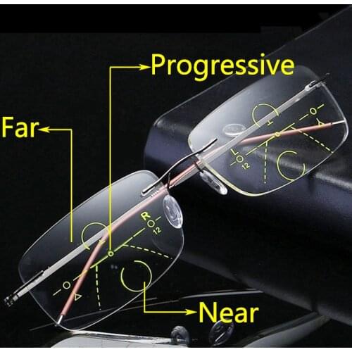 Rimless Reading Glasses MultiFocal Progressive Men Anti-blue Light Eyewear Presbyopic Glasses Women Ultralight High Quality