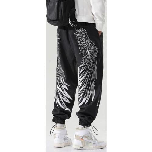 Autumn/Winter Wings Printing Mens Pants Ankle-Length Hip Hop Pants Fleece Harem Trousers Japanese Fashion Harajuku Sweatpants