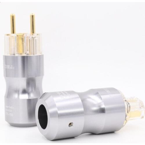 Pair Hifi Krell CRYO-156 Audio 24K Gold plated Transparent EU Schuko power plug, Audio EUR power plug, HIFI Power supply socket