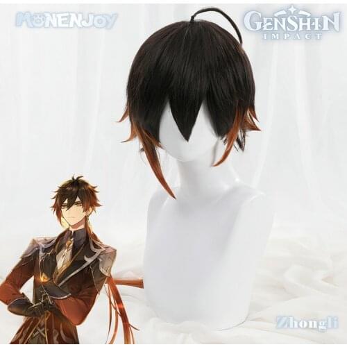 Monenjoy Genshin Impact Zhongli Cosplay Wig Brown Ombre Cos Hair