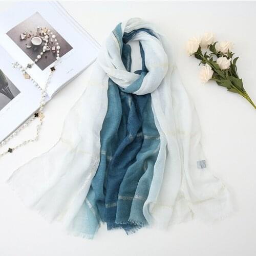 Spain Fashion Gradient Scarf Women Plain Ombre Glitter Striped Fringe Shawl Ladies Shimmer Hijabs and Wraps Bufandas Muslim Caps