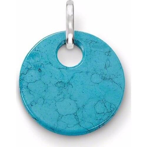 Small Blue Round Disc Pendants Fit Link Necklace, Silver Plated Thomas Style Disk Ornament Pendant Ts Jewelry Gift for Women
