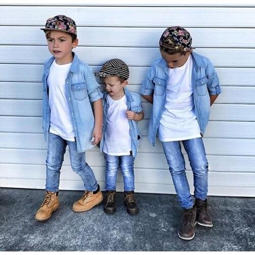 Newborn Baby Girls Boys Kids Shirts Gentleman Denim Suit Shirt Waistcoat Clothes Toddler Enfant Kid Girls Boy Tops Wear Clothing