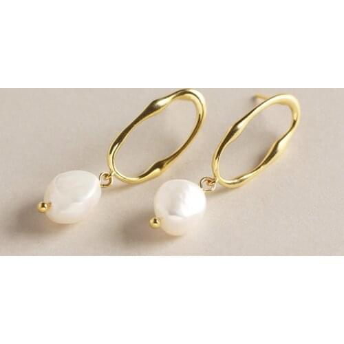 Tide Brand S925 Silver Color Natural Baroque Freshwater Pearl Earrings Personality Charm Temperament Female Earrings Jewelry