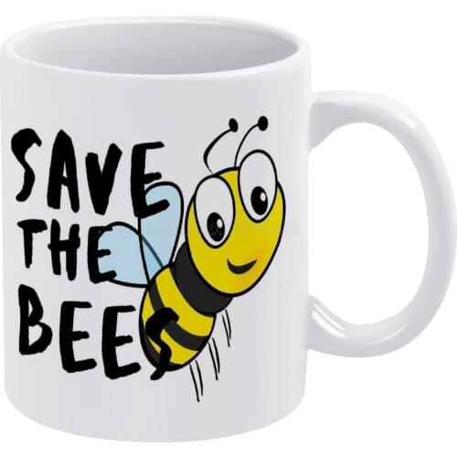 Save The Bees! Sweet Bee Vegan Gift Idea White Mug 11oz Ceramic Tea Cup Coffee Mug Friends Birthday Gift Save The Bees Bienchen